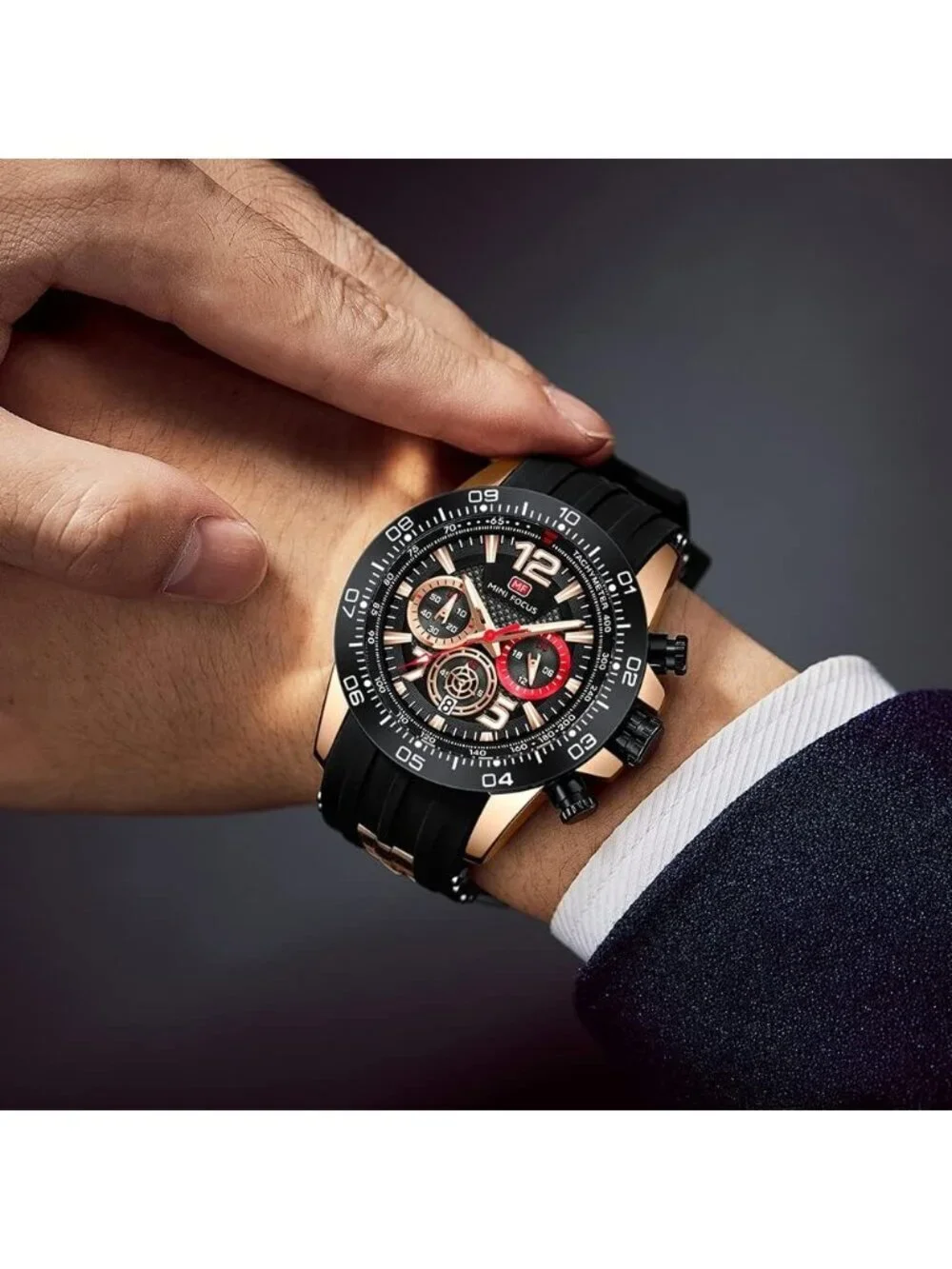 Men's Black Rose Gold Analog Quartz Waterproof Chronograph Stylish Casual Watch
